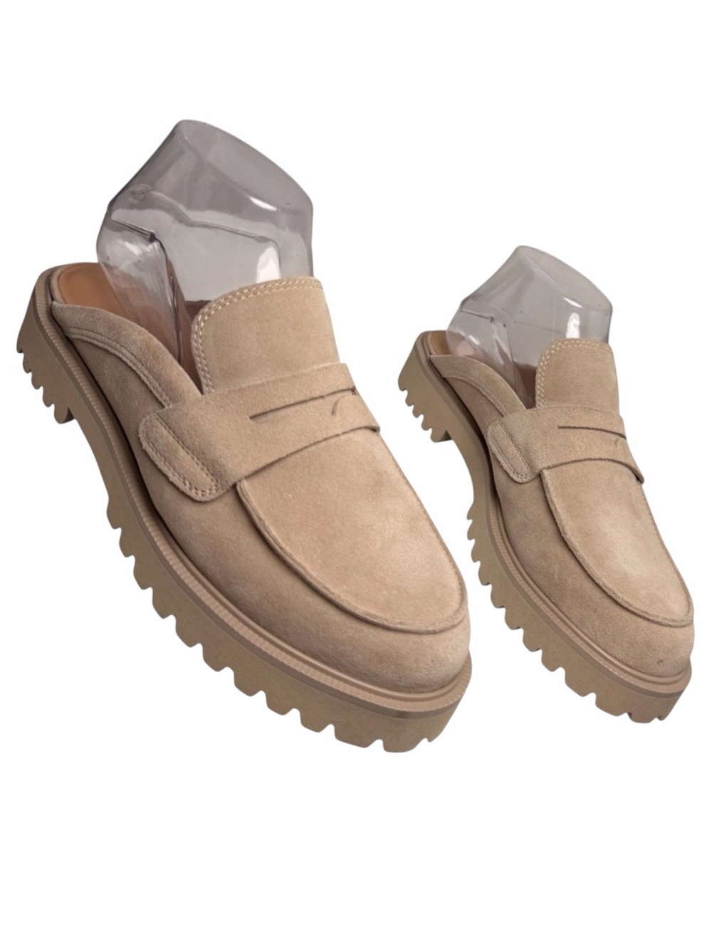 Blondo Florenz Tan‎ Suede Loafer Lug Sole Mules Water Resistant Womens 7.5M